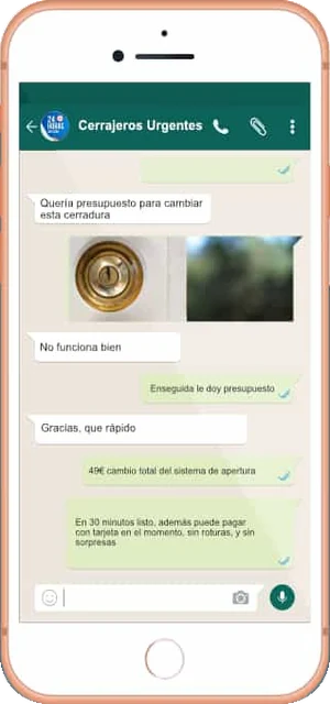Conversación de WhatsApp con Cerrajeros Urgentes